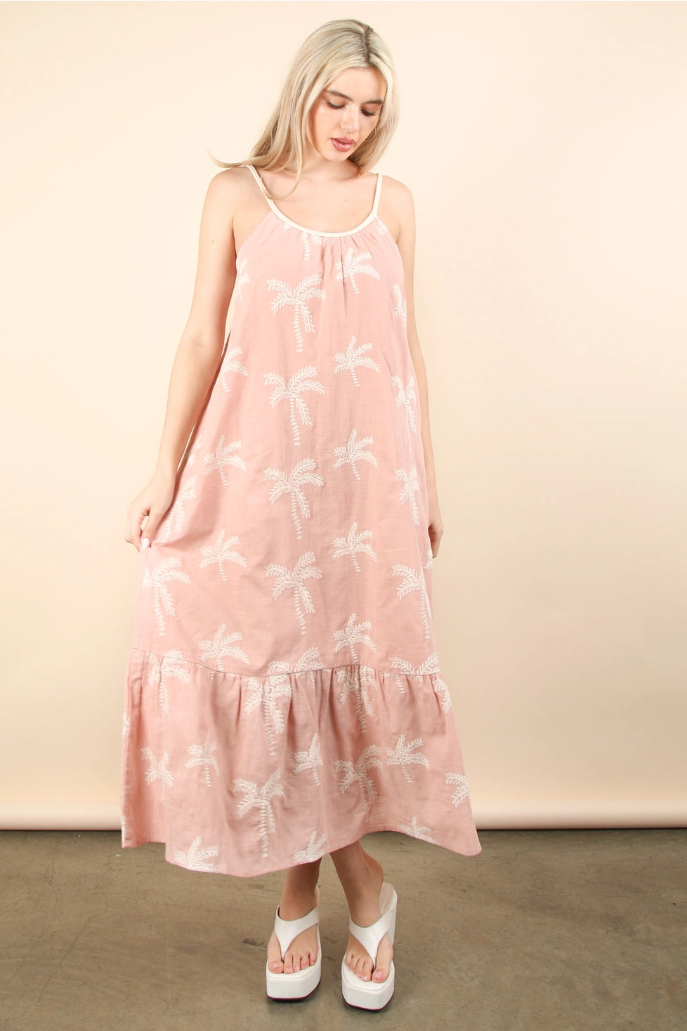 Pink Palms Midi Dress