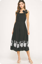 Flower Petal Detail Embroidered Linen Dress