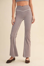 Gingham Print High Waist Crossover Flare Legging