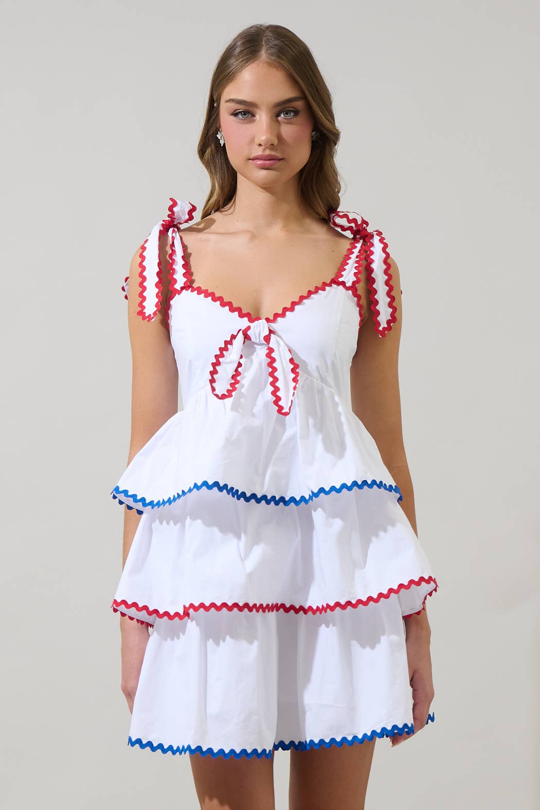 Red, White & Blue Tiered Mini Dress