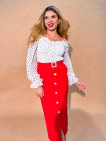 Rhinestone Button Down Midi Skirt