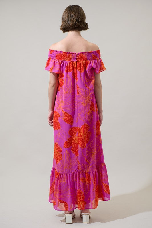 Luxe Getaway Floral Smocked Shoulder Dress