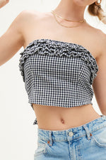 Gingham Ruffle Tube Top