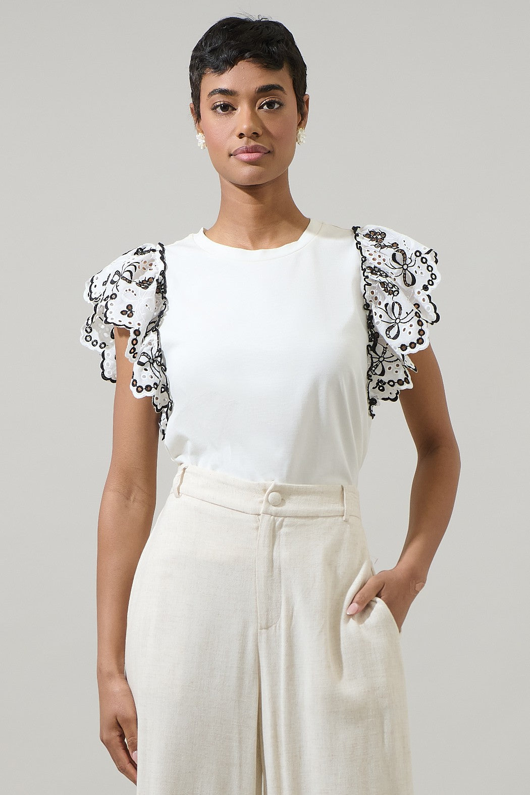 Ellie Eyelet Ruffle Sleeve Top