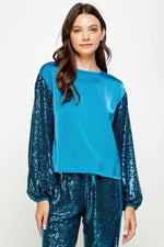 Teal Feel Sequin & Satin Pullover
