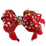 Holiday Gemstone Embellished Large Bow Headband