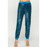 Teal Feel Sequin & Satin Joggers