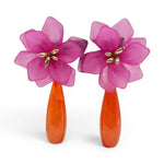 Flora Fuchsia Resin Floral Clip On Earring With Orange Drop