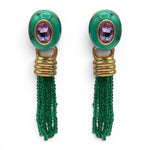 Grace Malachite Resin Earrings With Emerald Faceted Glass Removable Drop
