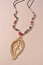 Mixed Bead Gold Leaf Pendant Necklace