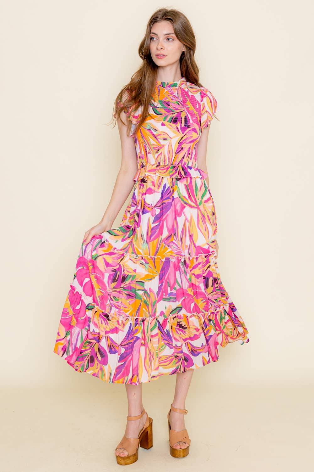Birds of Paradise Floral Smocked Dress