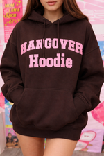 Hangover Hoodie-embroidery Brown With Pink