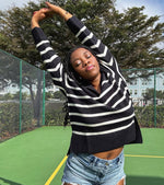 Chic Stripe Quarter Zip Pullover