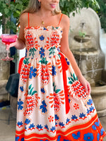 La Brisa Floral Print Smocked Midi Dress