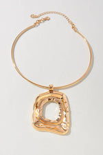 Hammered Square Pendant Collar Necklace