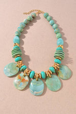 STONE BEADED MULTI CHARM STATEMENT NECKLACE