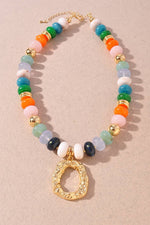 MULTI COLORED BEADED TEXTURE PENDANT GOLD DIPPED NECKLACE
