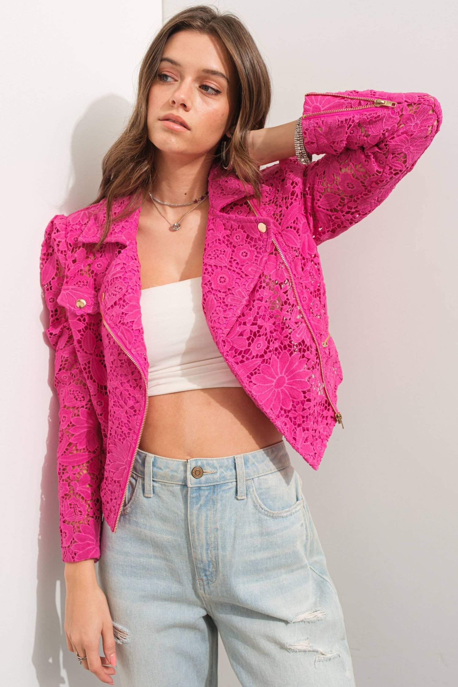 Girls' Night Lace Moto Jacket