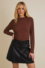 Cocoa Shirred Long Sleeve Top