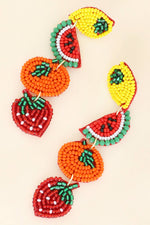 4 Tier Beaded Tropical Fruit Long Dangle Earrings