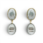 Emma Baroque Grey Glass Pearl Drop Clip Earrings