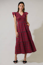 Yuletide Plaid Smocked Tiered Midi Dress