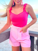 La La Land Ruffle Strap Ribbed Knit Tank