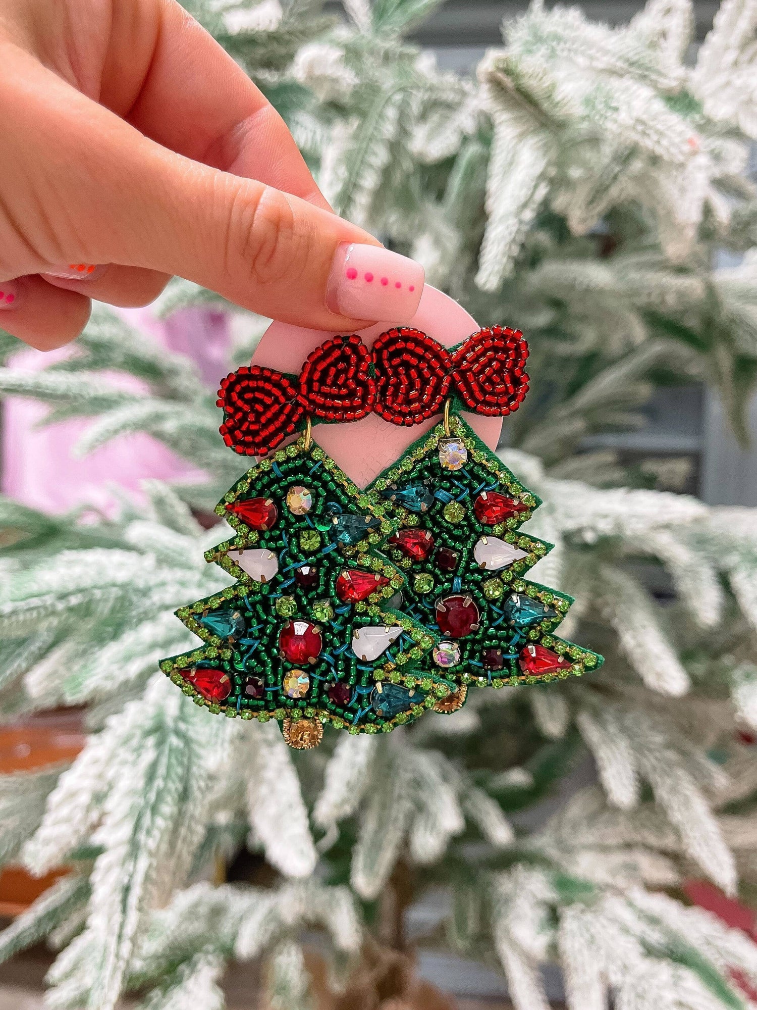 Ribbon Christmas Tree Dangle Earrings