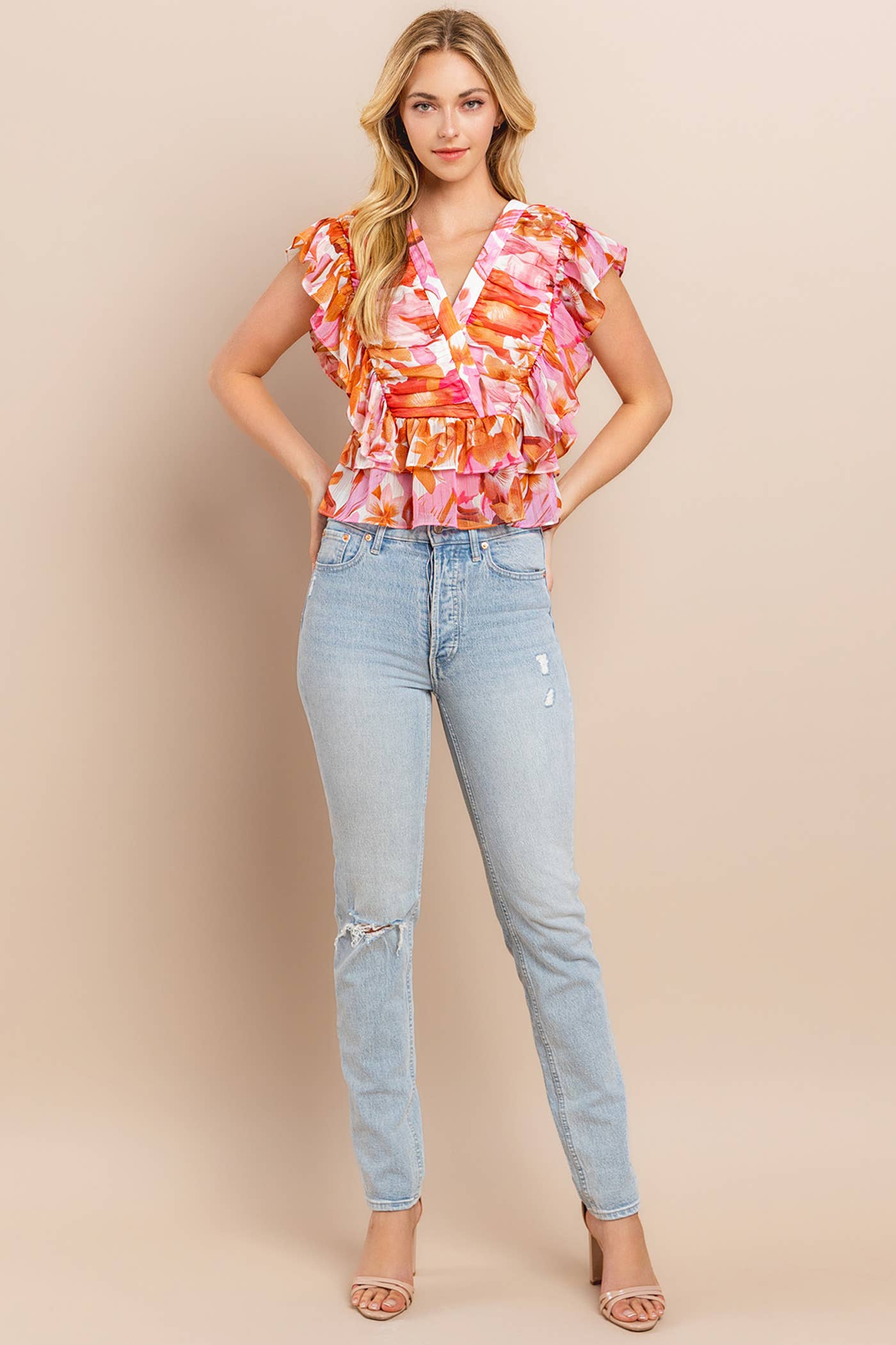 Blushing Sunset Ruched Top