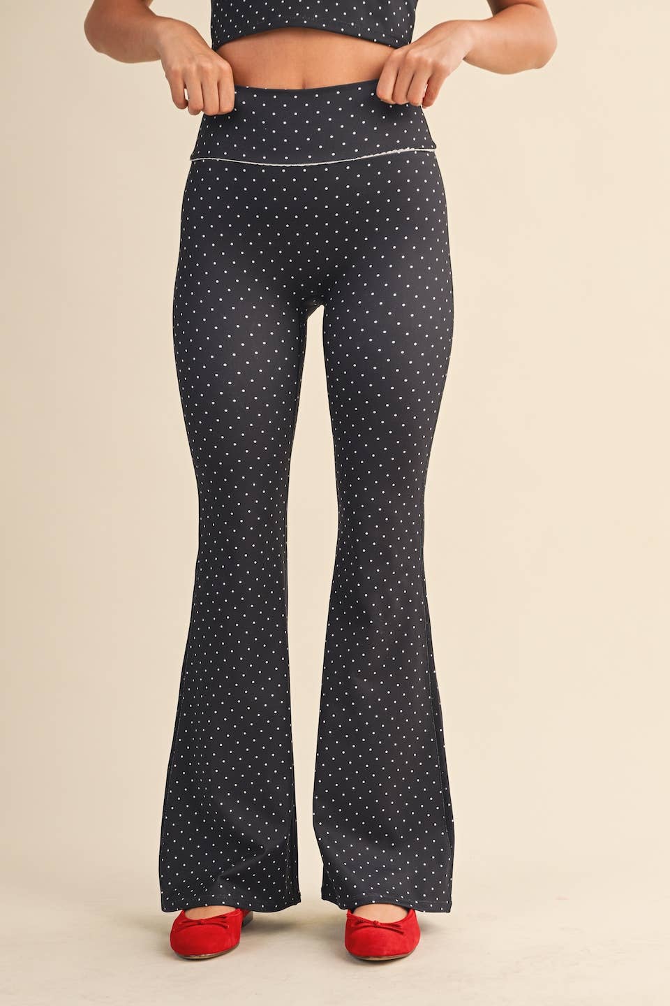 Polka Dot Flare Pants with Lace Trim