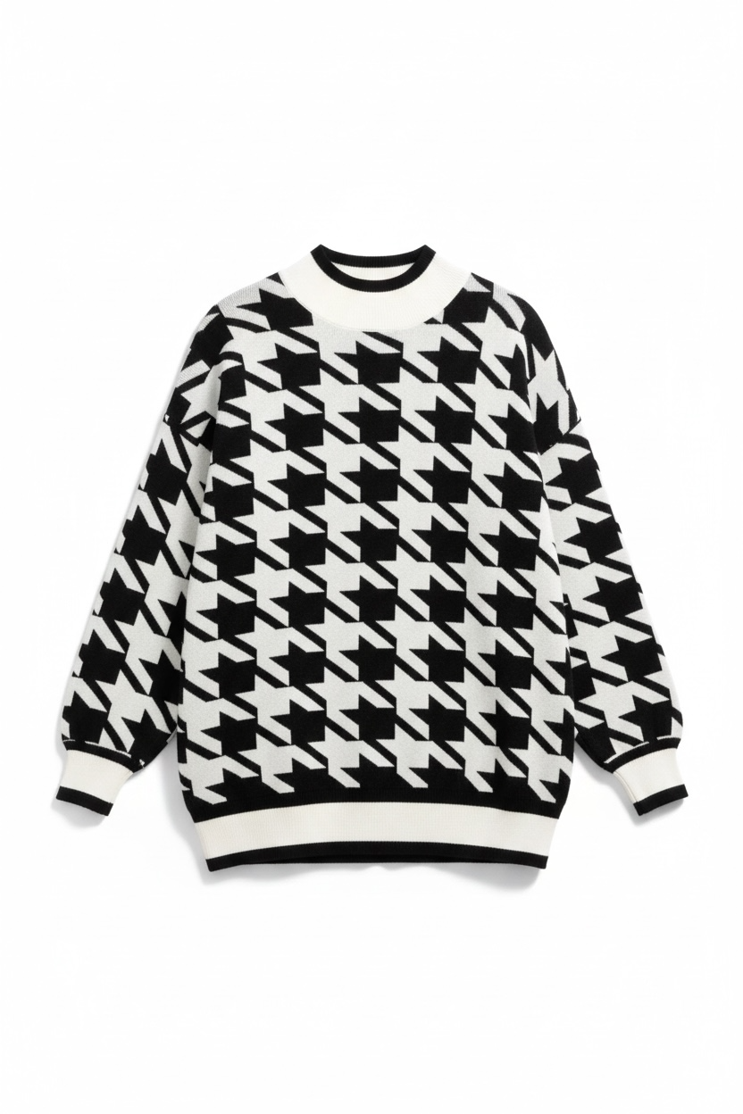 Mockneck Houndstooth Sweater Dress