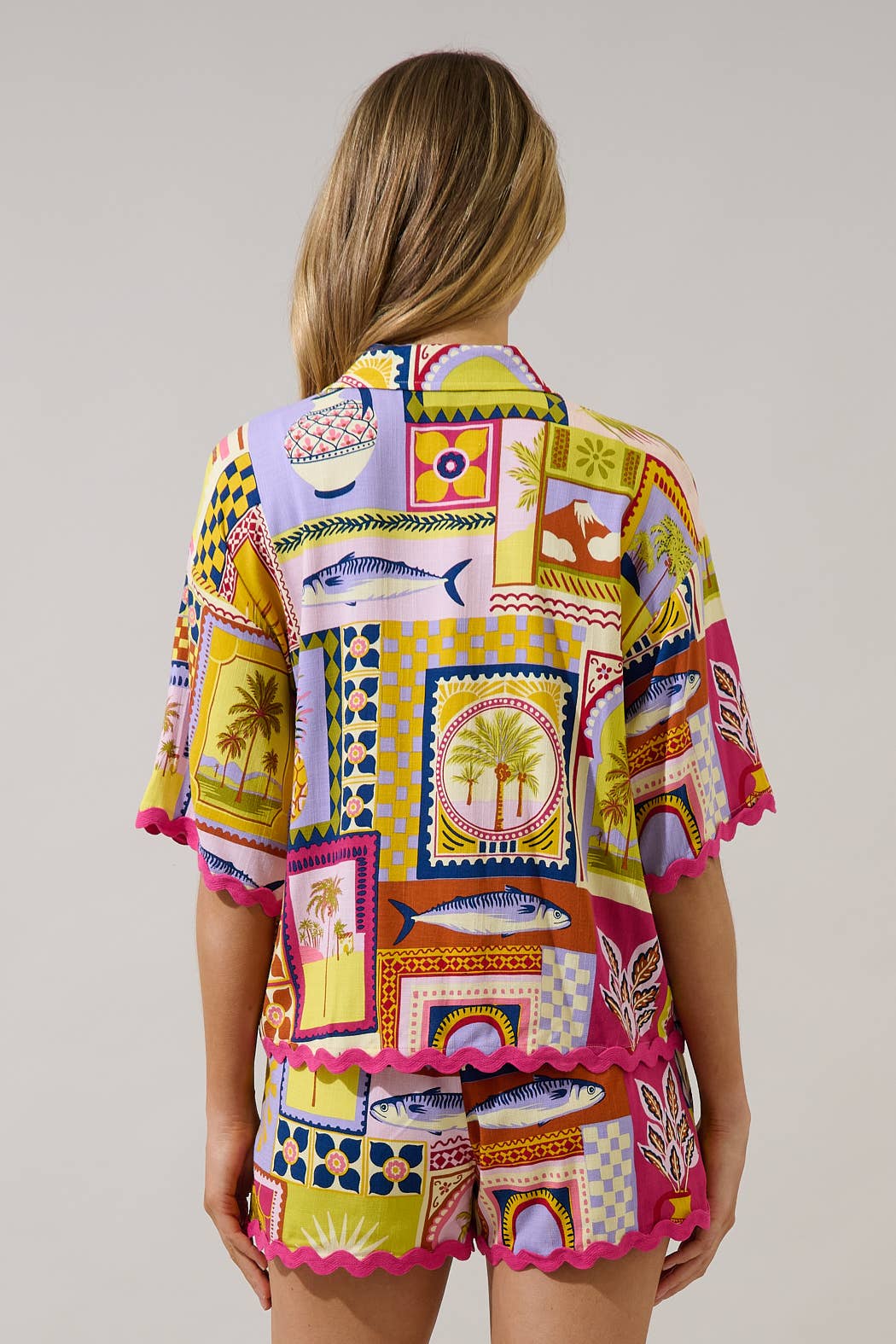 Island Sunset Postcard Button Shirt