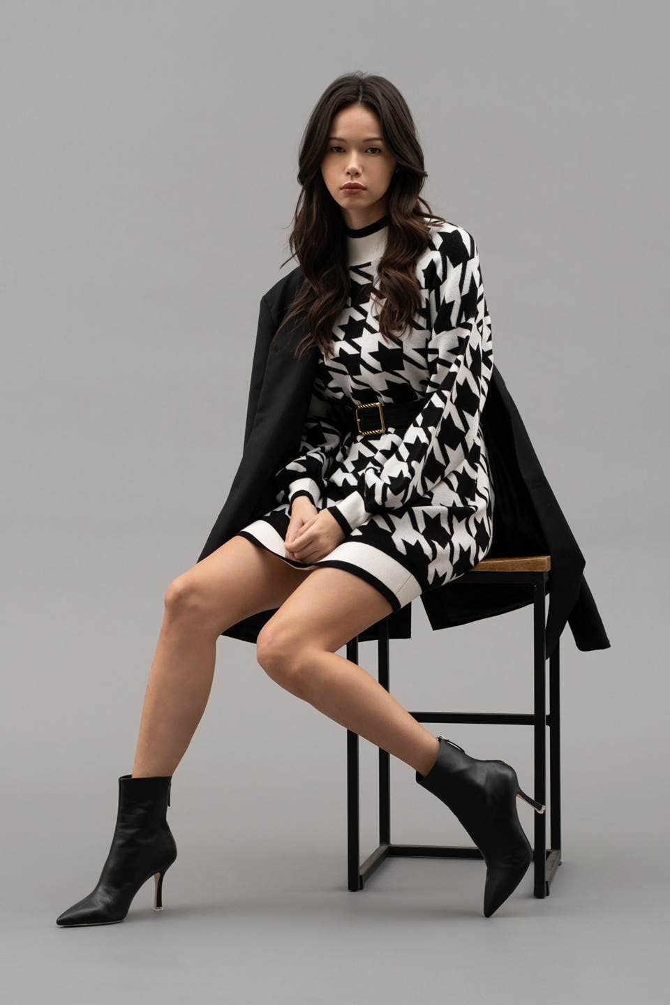 Mockneck Houndstooth Sweater Dress