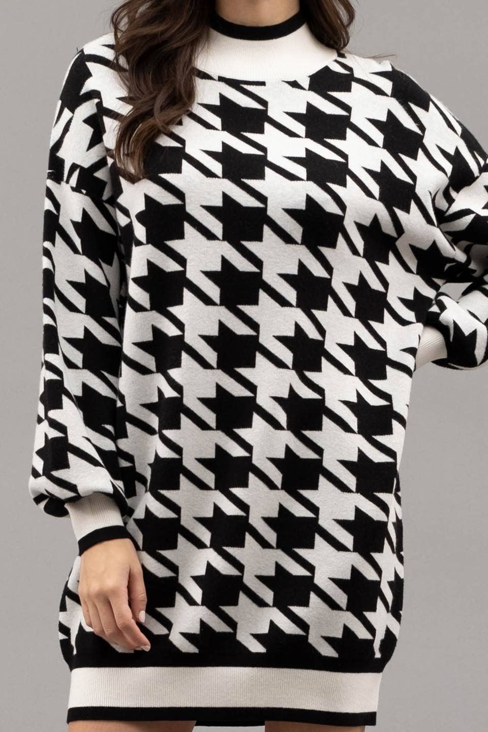 Mockneck Houndstooth Sweater Dress