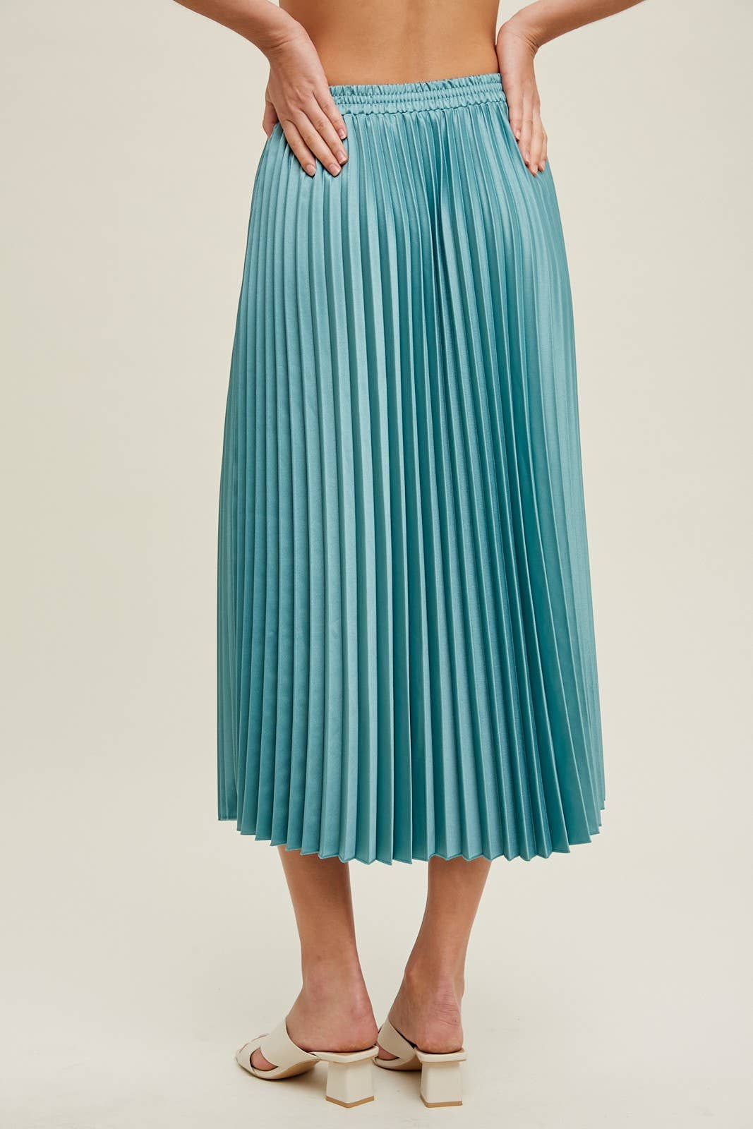 Laguna Satin Pleated Midi Skirt