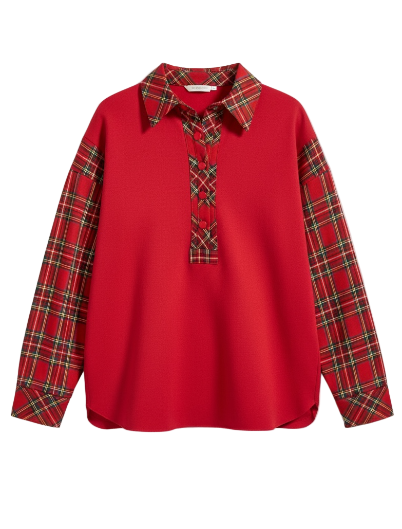 Christmas Plaid Collared Top