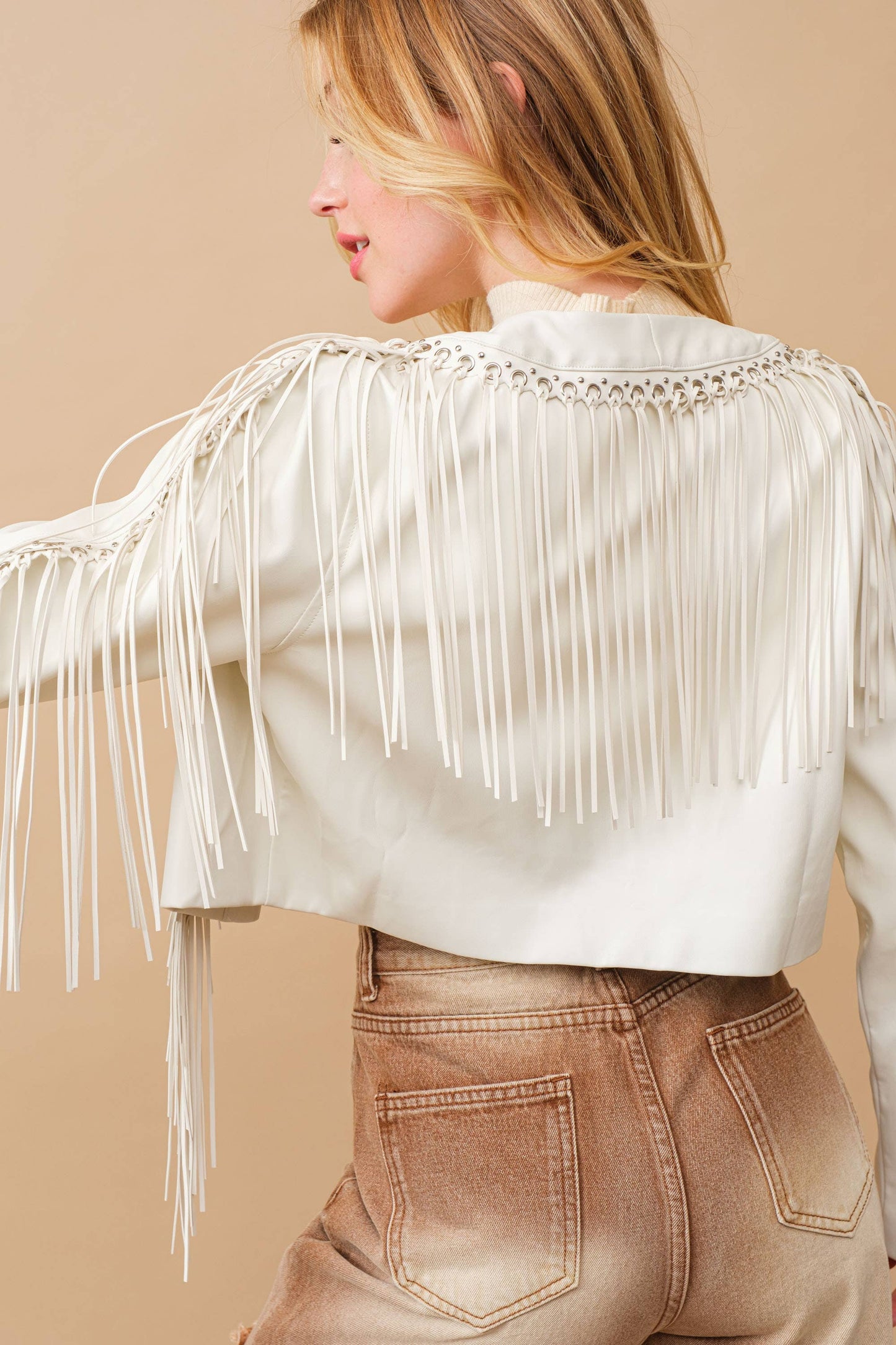 Faux Leather Braided Fringe Jacket