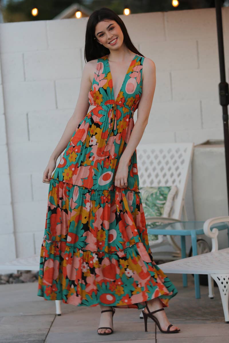 Floral Frenzy Cutout Maxi Dress