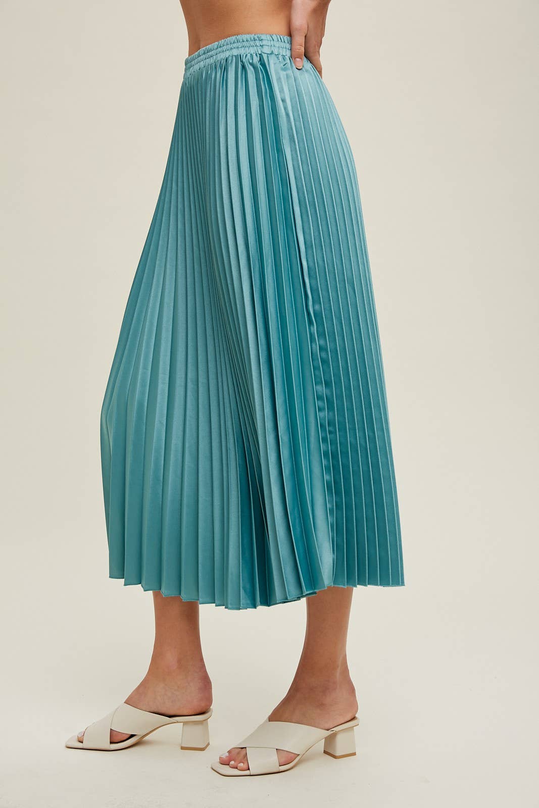 Laguna Satin Pleated Midi Skirt