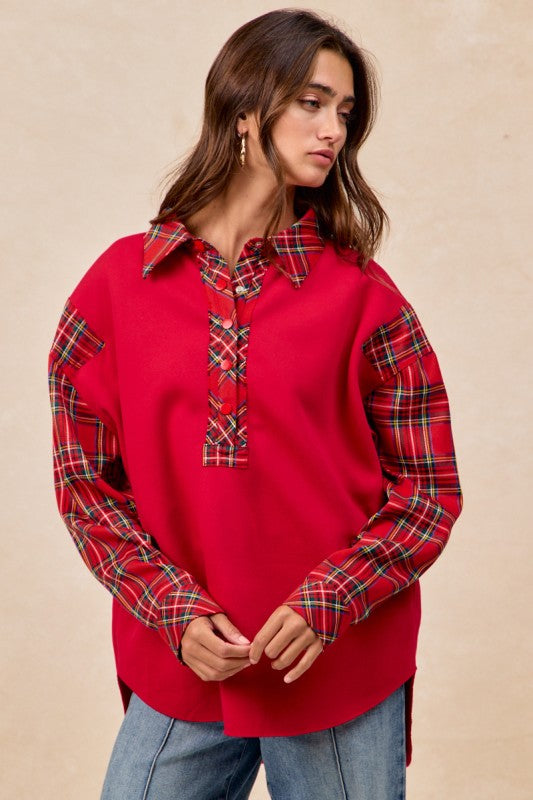 Christmas Plaid Collared Top