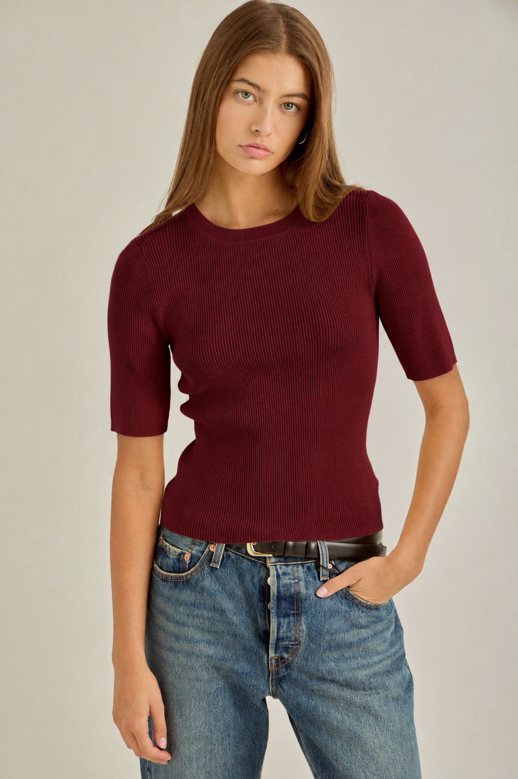 Merlot Short Sleeve Sweater Top
