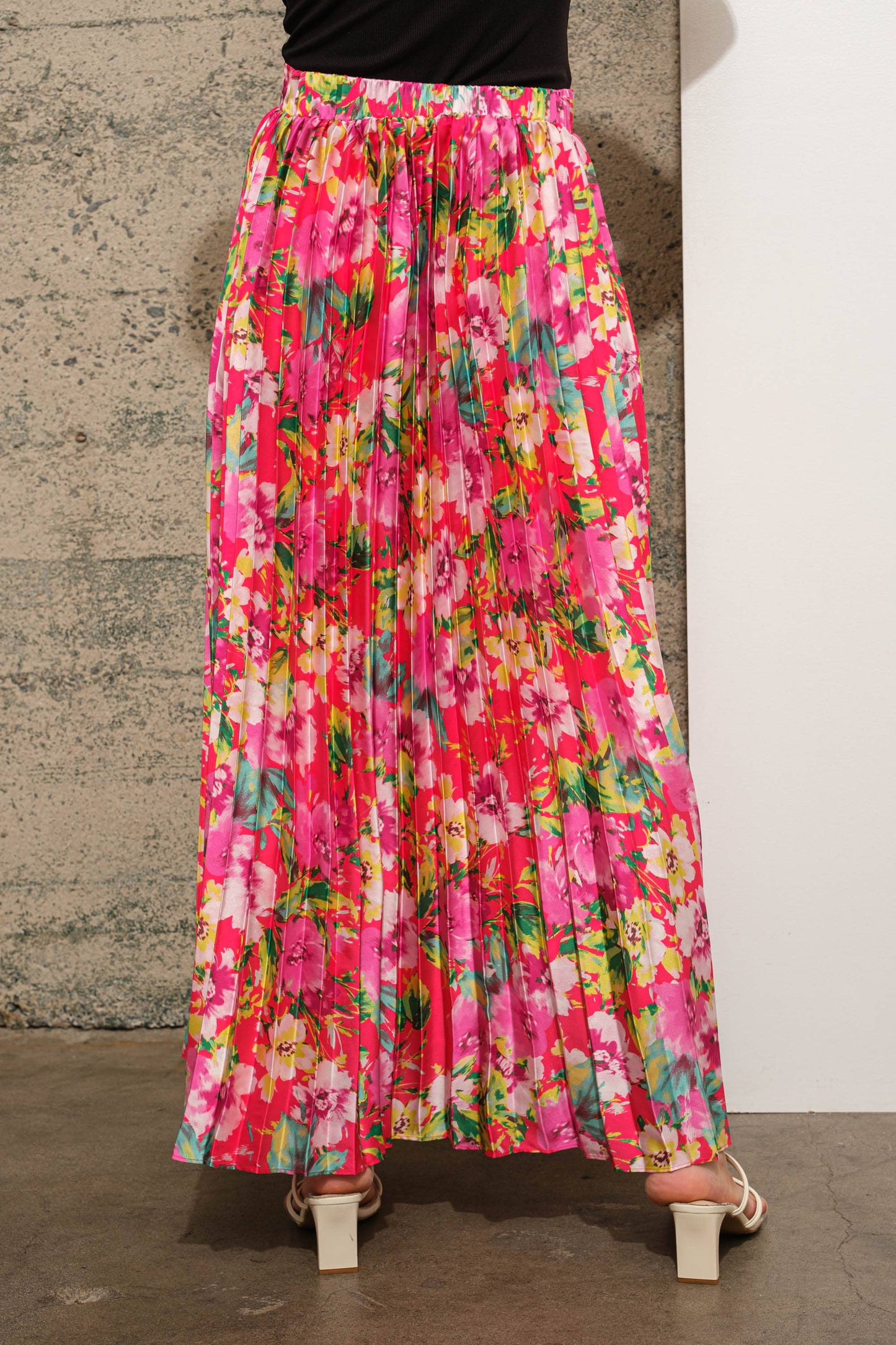 Floral Pleated Maxi Skirt