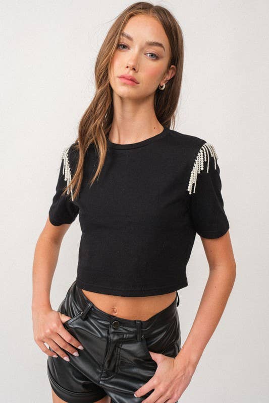 Pearl Fringe Detailed Crop Top