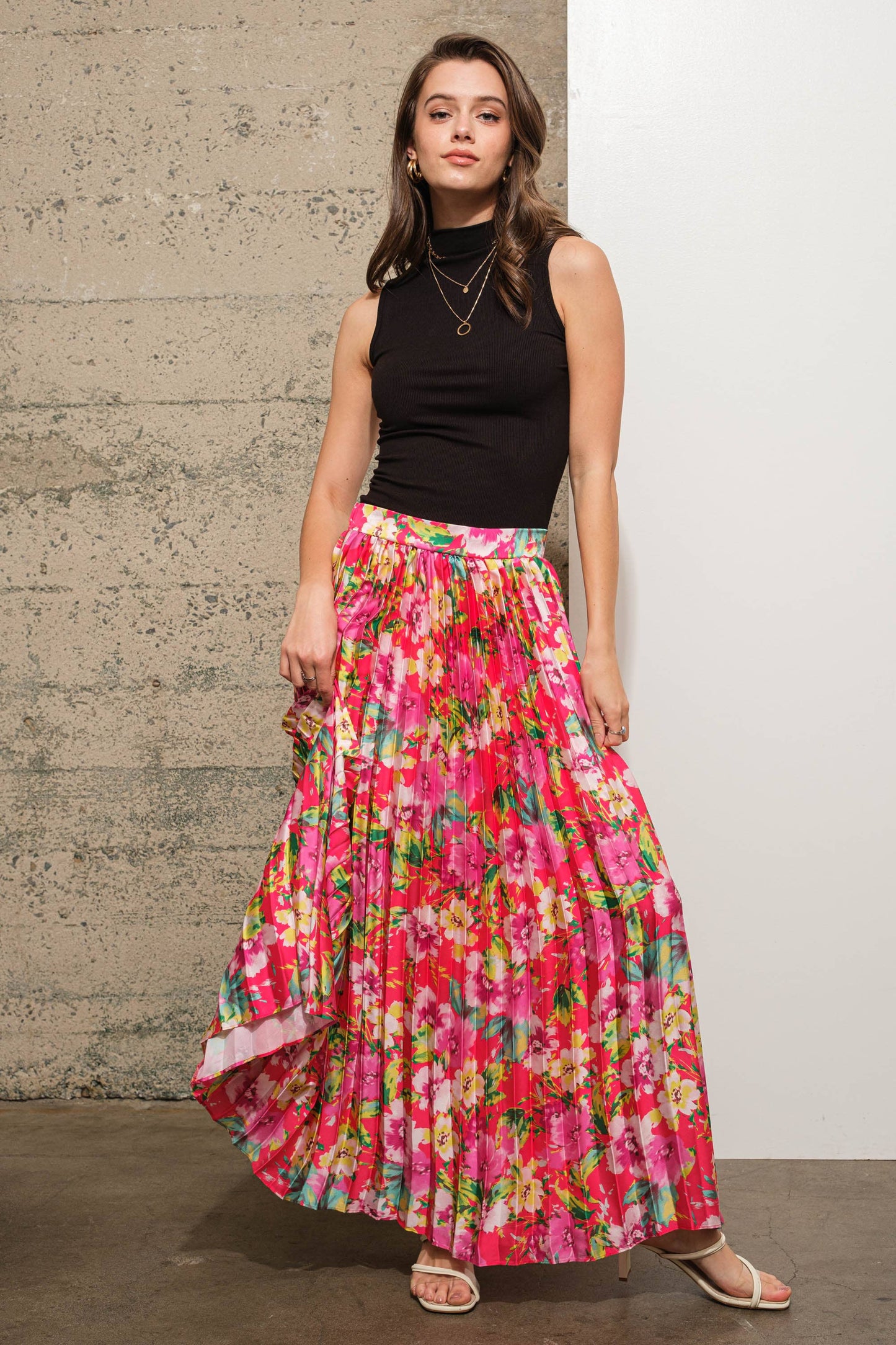 Floral Pleated Maxi Skirt