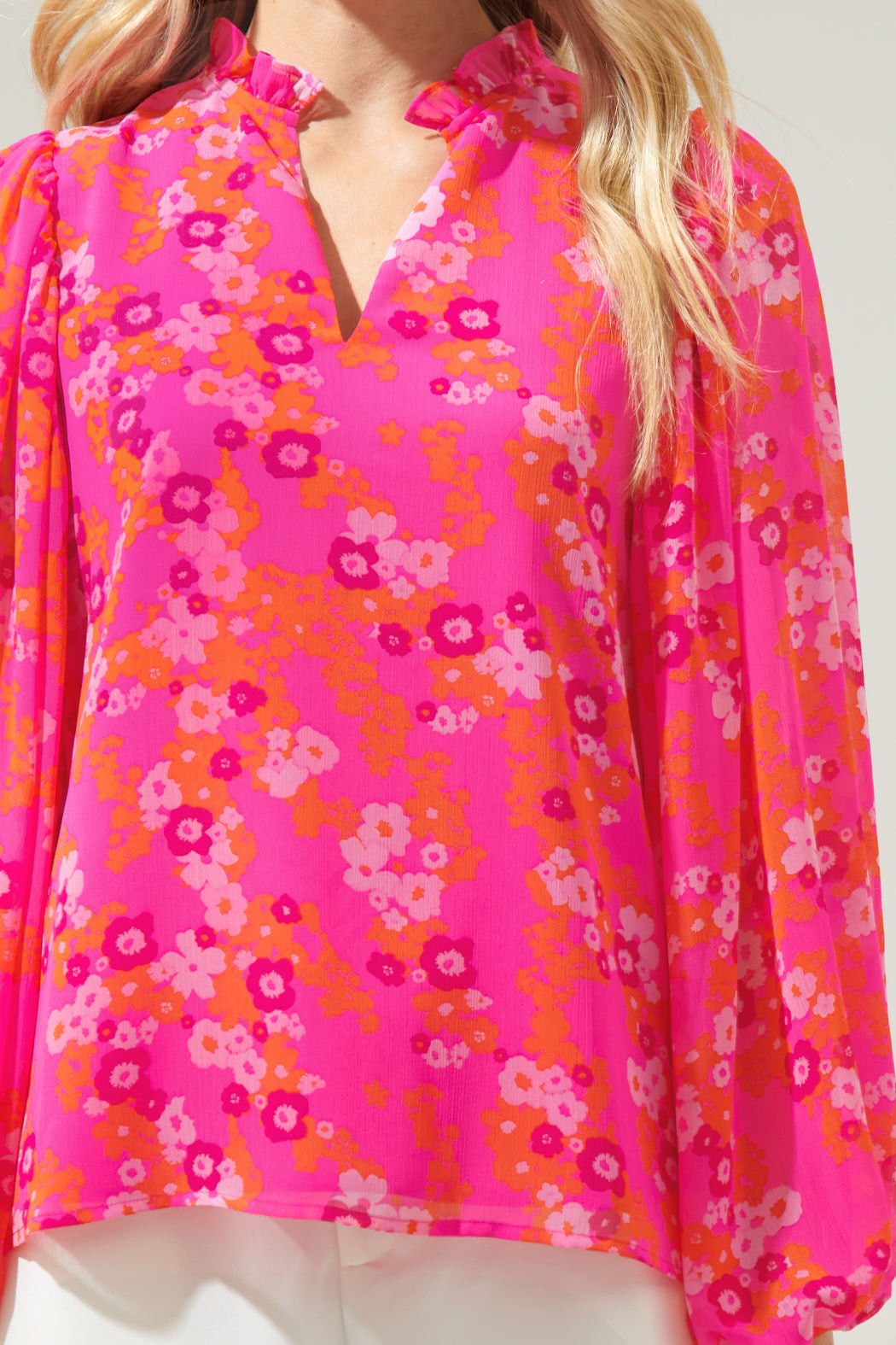 Punch of Poppy Split Neck Blouse