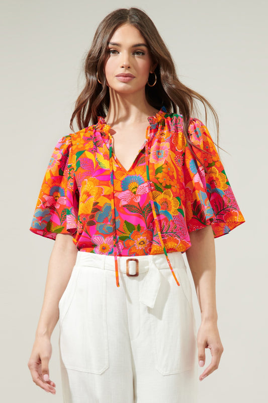 Idalia Ruffle Split Neck Blouse