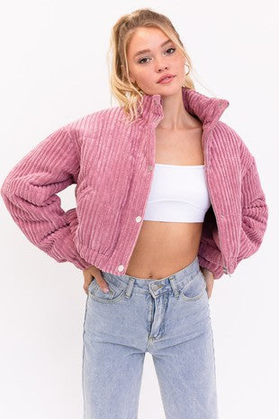 Mauve Muse Corduroy Puffer Jacket