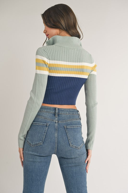 Crop Stripe Zip Pullover