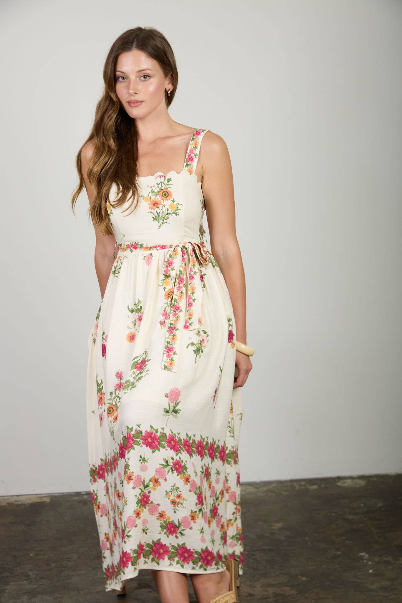 Floral Border Midi Dress