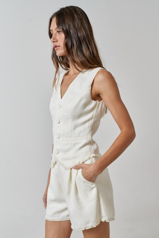 Effortless Chic Frayed Hem Linen Vest